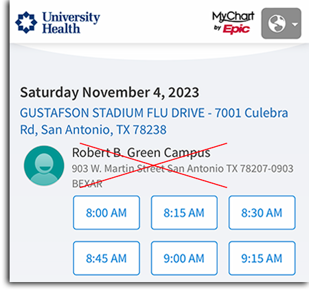 Flu drive appointment times in MyChart