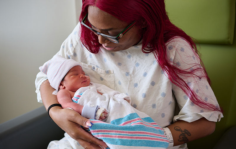 University Health patient, Erica Clark, with her newborn baby following a delivery by c-section. Ms. Clark was treated by the University Health placenta accreta team. 